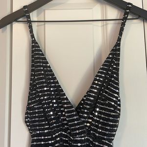 Sexy sequin low black dress with side slit size XXS
